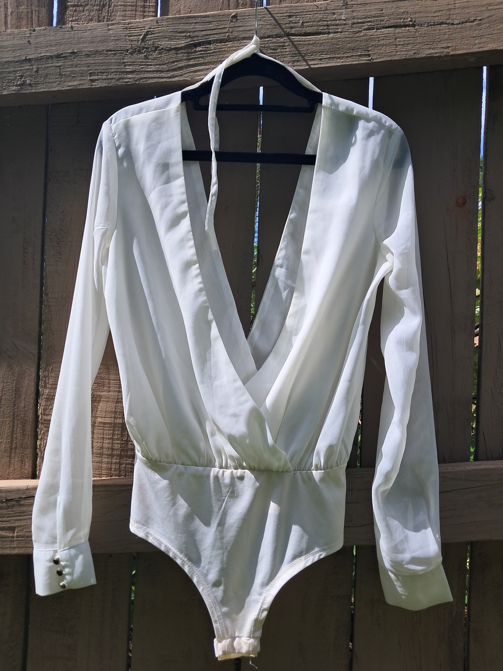 Missguided XS White Wrap Front Long Sleeve Bodysuit